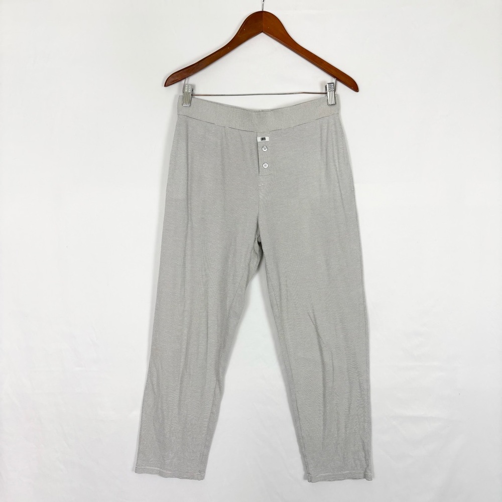 Lunya Good‎ In Bed Mens Loungewear Pants Mock Fly Gray Stripes Cotton Size S